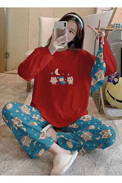 Silona Homewear Bahd Owl 3 Red Supersoft Women's Pajama Set