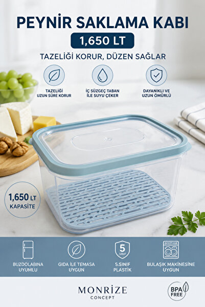 Monrize Concept 1,65 L Peynir Saklama Kabı Sızdırmaz Buzdolabı Saklama Kabı P...