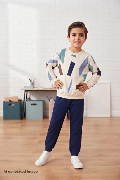 Pina Kids Boy's Geometric Patterned School Daily Tracksuit Set Esf7038