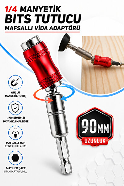 Badem10 1/4 Manyetik Mafsallı Bits Tutucu 90 mm Mıknatıslı Vida Adaptörü Matk...