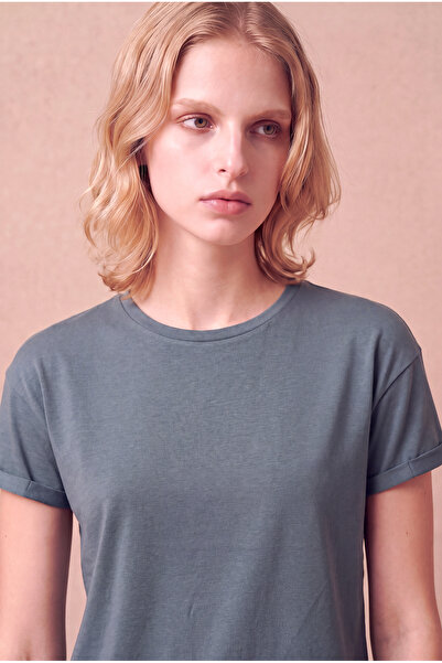 WESTMARK LONDON Women's Modal / Cotton Gray Folded Short Sleeve Detailed Low ...