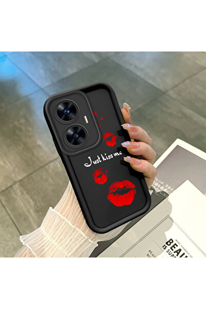 ucuc Realme C55 Compatible Black Silicone Case with Red Lipstick Pattern, Cam...