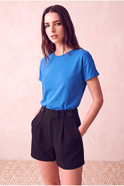 WESTMARK LONDON Women's Cotton Vibrant Blue Folded Short Sleeve Detailed Off-...