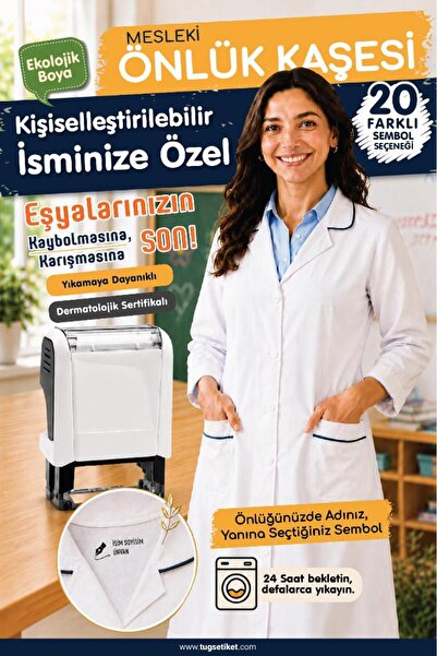 TUĞSET Öğretmen Önlüğü İsim Kaşesi Doktor Hemşire Eczacı Diş Hekimi Mesleki Önlük Kaşesi İsme Özel -T1606