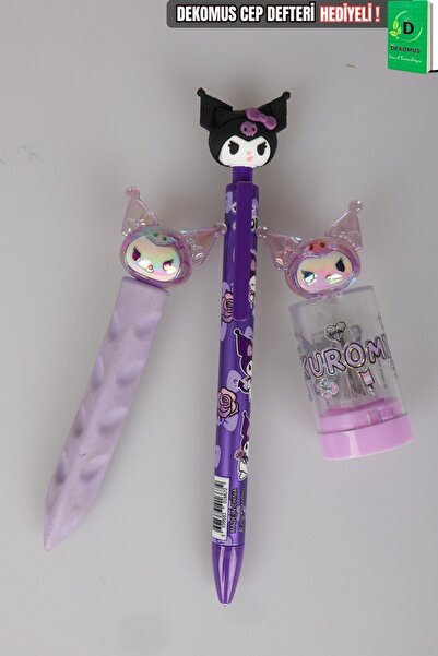 kuromi X Dekomus Licensed Figured Tip Pencil, 3D Long Eraser and 3D Figured S...