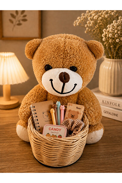 Bymiel Wicker Basket with Plush Teddy Bear – Decorative Organizer Basket with...