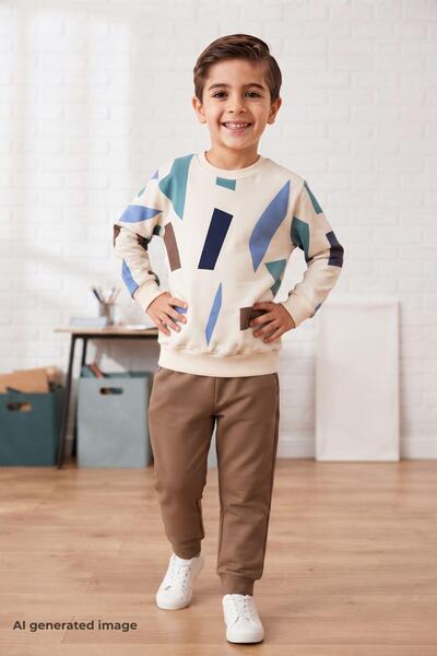 Zaziko Kids Boy's Geometric Patterned School Daily Tracksuit Set Esf7038