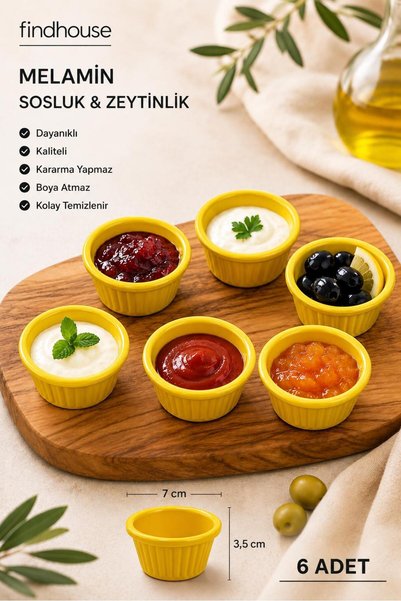 Bulika 6 Pcs 7X3.5Cm Unbreakable Striped Sauce Bowls, Presentation Bowls, Tur...