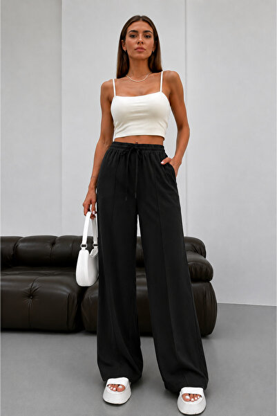 My Blog Black Wide-Legged Front-Waisted Trousers - 1247