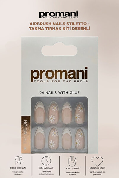 Promani Airbrush Nails Stiletto - Takma Tırnak Kiti Desenli