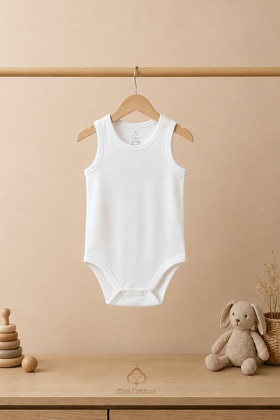 Mini Cotton Bebek Atlet Badi %100 Pamuk 5'li Beyaz Kolsuz Çıtçıtlı Body