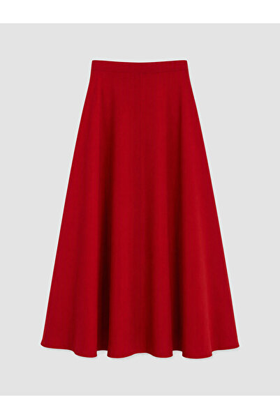 LC Waikiki Lcw Modest Red Flared Skirt with Zipper at the Waist