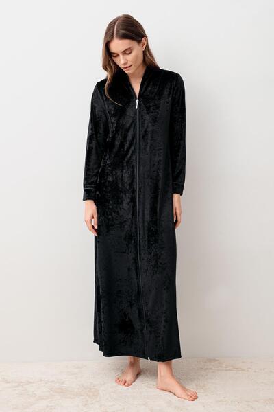 Artış Long Sleeve Zippered Flexible Viscose Velvet Dress
