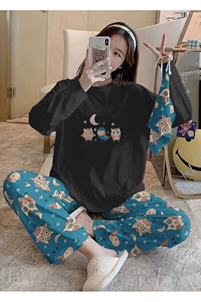 Silona Homewear Bahd Owl 3 Black Supersoft Women`S Pajama Set