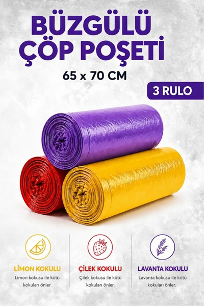 Tasarım Evi Drawstring Garbage Bag Strawberry Lemon Lavender Scented 65×70 cm...