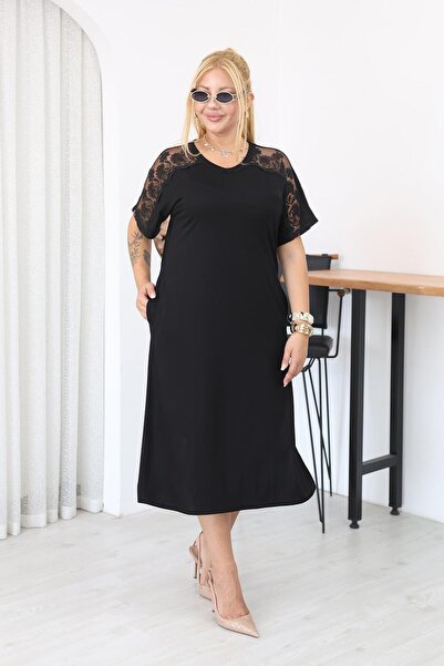 Siyezen Plus Size Lace Shoulder Dress