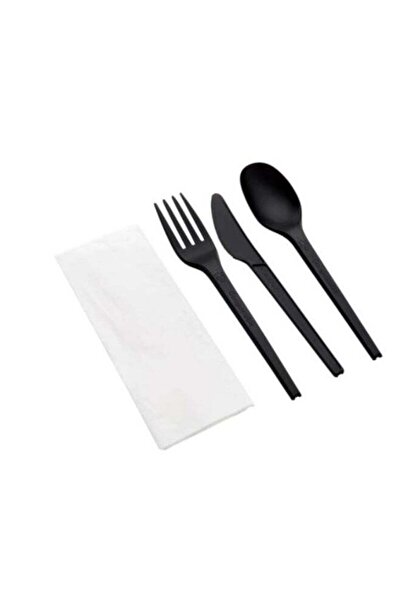 Generic 50 PCS Black Plastic Cutlery Set Spoons Knives Forks Napkins Set Disp...