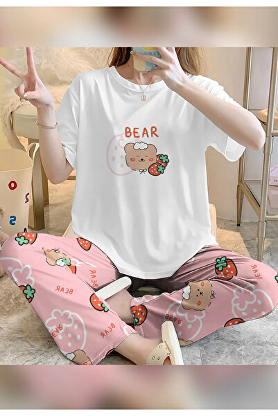 kuzey homewear Strawberry Teddy Short Sleeve Pajama Set