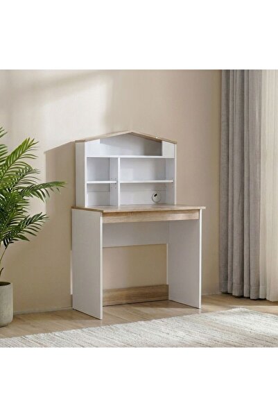 Danube Home Stanley-V2 Study Desk With Hutch-Sonoma Oak And White, Includes 1...