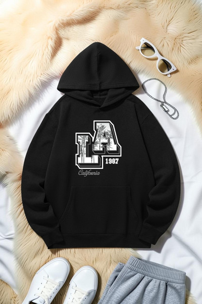 uyguntarz Unisex California 1987 Printed Oversize Hoodie Hooded Sweatshirt