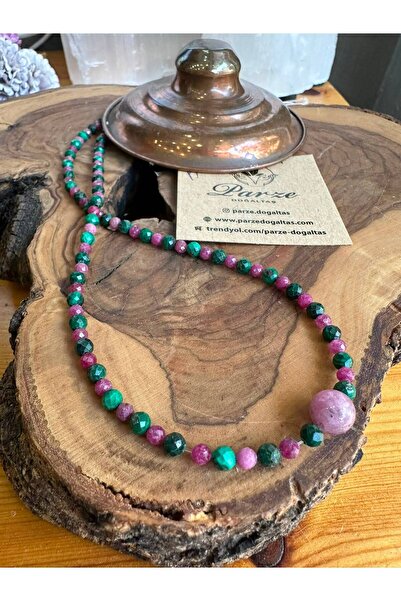 parze doğaltaş Malahit and Ruby Design Chain Necklace