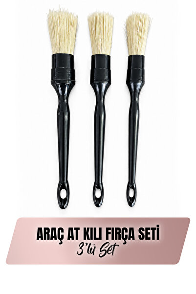 AutoFresh 3’lü Oto Detay Fırçası Seti | Yumuşak Organik At Kılı Araç İç Dış Temizlik Fırçası