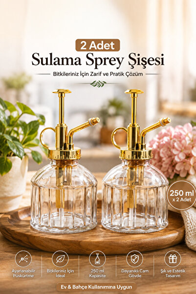 Porsima 2'li Pembe Vintage Cam Yağdanlık Bitki Sulama Şişesi Oda Kokusu Dağıtıcı Cam Dağıtıcı Sprey Yağlık 250ml