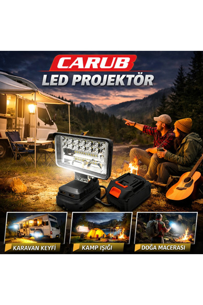 Carub Kamp Lambası Adaptör + Şarj + Powerbank'li Led Projektör Aydınlatma + 2...