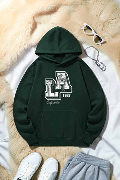 uyguntarz Unisex California 1987 Printed Oversize Hoodie Hooded Sweatshirt