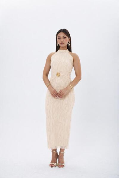 MY GRS Hakter Collar Belly Accessory Detail Flock Print Tulle