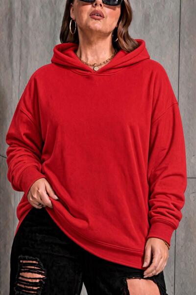 Oksit Bery Women's Large Size Oversized Basic Hooded Two-Thread Cotton Sweats...