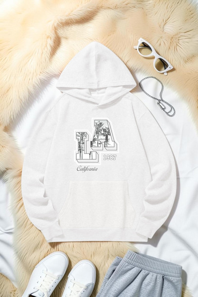 uyguntarz Unisex California 1987 Printed Oversize Hoodie Hooded Sweatshirt