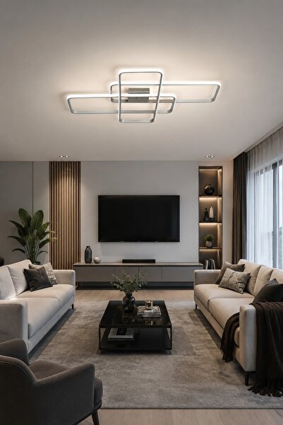 LEGACY Tetris Gri Renk Modern Tasarım Beyaz Ledli Cafe - Mutfak - Salon Led A...