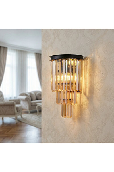 Danube Home Rivoli Wall Lamp Crystal And Metal Amber/Black 36 cm, Indoor Wall...