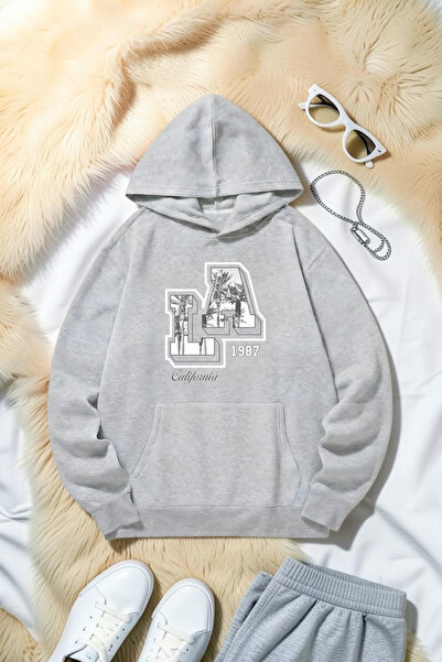 uyguntarz Unisex California 1987 Printed Oversize Hoodie Hooded Sweatshirt