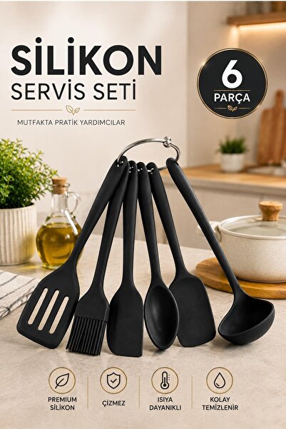 Kitchen Beauty 6 Parça Isıya Dayanıklı Servis Seti Yanmaz Yapışmaz Silikon Spatula Seti