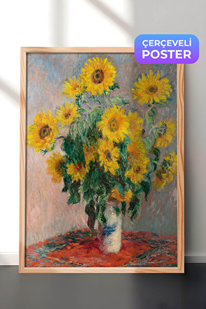 Zestia Tablou de perete Claude Monet într-o ramă de lemn, floarea-soarelui în...