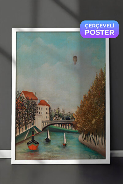 Zestia Pictură de perete Henri Rousseau cu ramă albă, peisaj cu pod, sandale ...