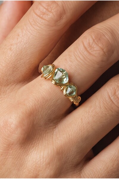NBS Beautiful Naturel Stones Women's Green Stone Ring Adjustable