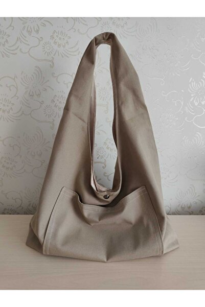 Talay Accessories Bej Renk Kanvas Hobo Çanta | Yumuşak Dokulu, İç ve Dış Cepl...