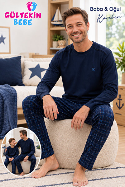 Tarık İnterlok Kumaş Ekose Model Baba Oğul Pijama Takımı Kombini M-2XL-TA4448690