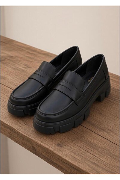 yesmoda Y2K HARAJUKU TARZ BLUCHER OKUL KOLEJ LOAFER SİYAH MAT KALIN TABAN MAK...