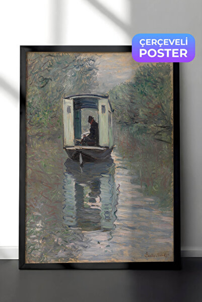 Zestia Pictură de perete Claude Monet în cadru negru, Barcă de atelier, Sanda...