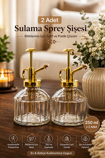 Porsima 15733 2 li Gri Vintage Cam Yağdanlık Bitki Sulama Şişesi Oda Kokusu Dağıtıcı Cam Dağıtıcı Sprey Yağlık 250ml