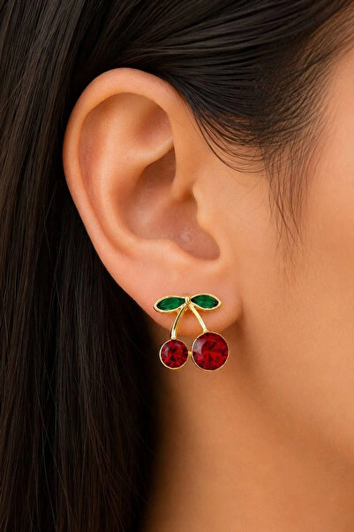 Kokoş Cherry Figured Stone Detailed Earrings Minimal