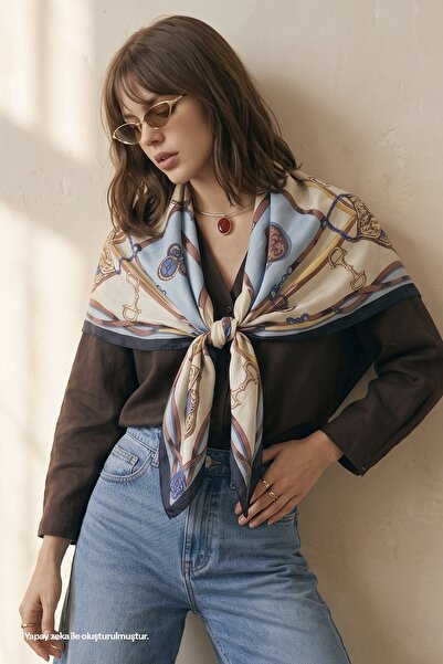 InStyle Μπεζ μαλακό κασκόλ με σχέδια 90x90