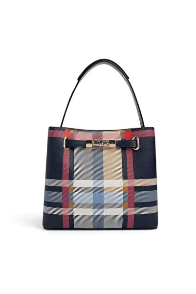 Silver Polo Navy Blue - Navy Blue Plaid Women's Handbag Sp1293