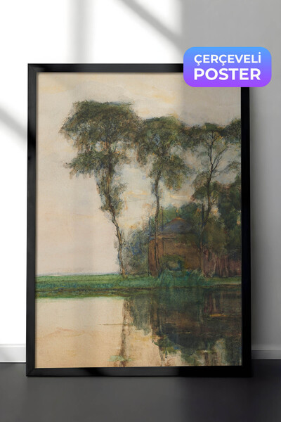 Zestia Πίνακας τοίχου Piet Mondrian με μαύρο πλαίσιο, Δέντρα στην ακτή του πο...