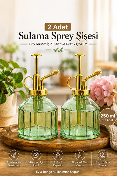 Porsima 15733 2 li Yeşil Vintage Cam Yağdanlık Bitki Sulama Şişesi Oda Kokusu Dağıtıcı Cam Dağıtıcı Sprey Yağlık 250ml