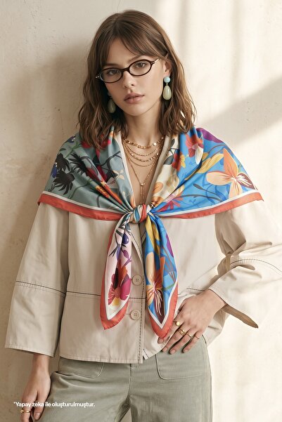InStyle Μαλακό κασκόλ με σχέδια σε χρώμα μέντας 90x90